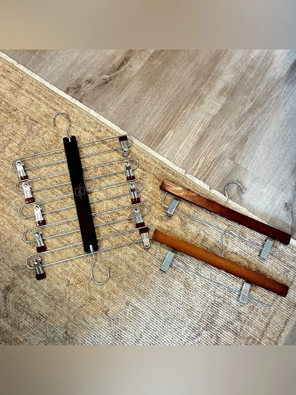 Multi-Tier Metal & Wood Pants/Skirt Hangers - Chrome and Brown